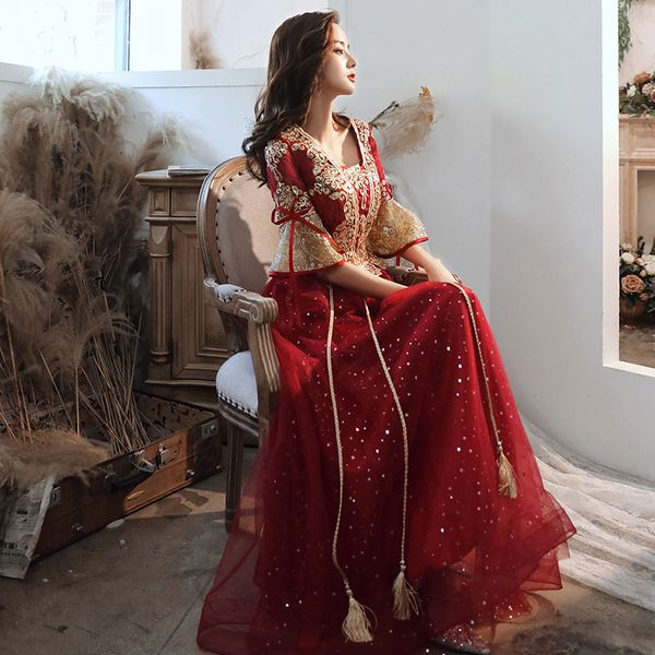 ethnic clothing sequins embroidered flared sleeve prom dress evening gown qipao cheongsam luxurious chinese wedding, Red
ethnic clothing sequins embroidered flared sleeve prom dress evening gown qipao cheongsam luxurious chinese wedding, Red