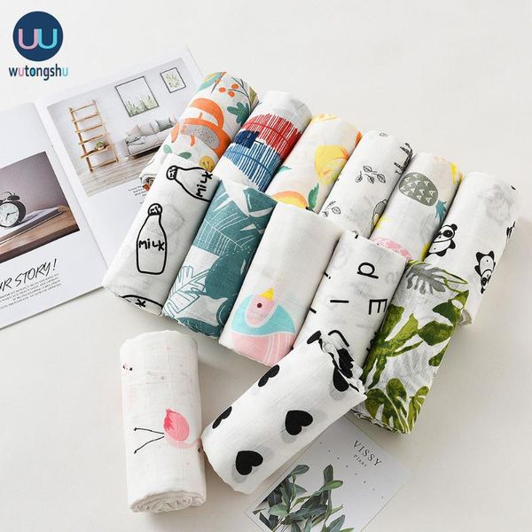 blankets & swaddling baby 2 layers born bath 100% muslin cotton swaddle one piece 0-24m fruit printing wrap stroller cover