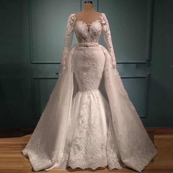 luxury lace mermaid sheer long sleeve satin white detachable african bridal wedding dress vestidos de novia
luxury lace mermaid sheer long sleeve satin white detachable african bridal wedding dress vestidos de novia