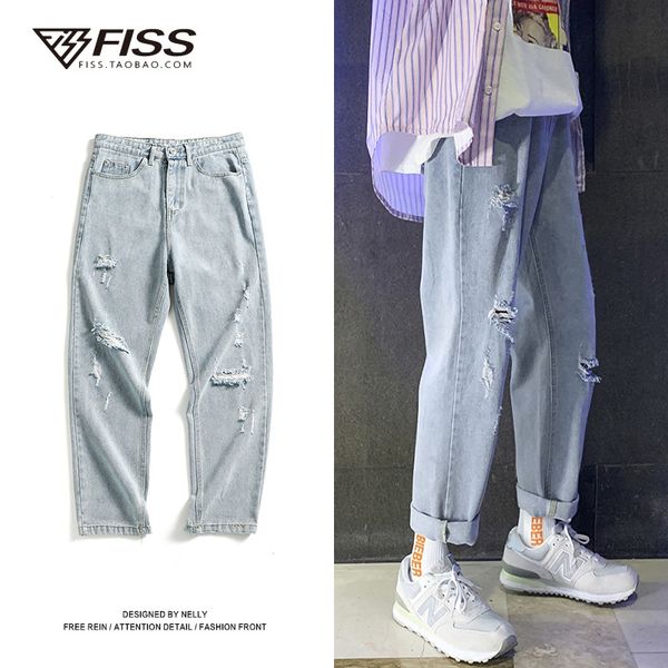 wholesale 2020 fashion light-colored ripped jeans korean style loose trend straight-fitting wild brand pants summer denim jeans, Blue
wholesale 2020 fashion light-colored ripped jeans korean style loose trend straight-fitting wild brand pants summer denim jeans, Blue