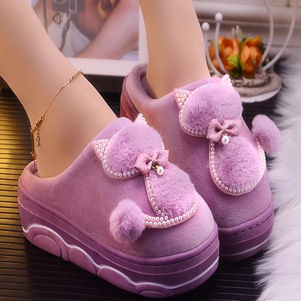 female slippers fashion pearl cat flock platform slippers winter short plush warm slides home non-slip high heels cm, Black
female slippers fashion pearl cat flock platform slippers winter short plush warm slides home non-slip high heels cm, Black