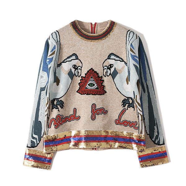 710 2020 brand same style regular crew neck long sleeve kint sweater sequins sweater qian, White
710 2020 brand same style regular crew neck long sleeve kint sweater sequins sweater qian, White