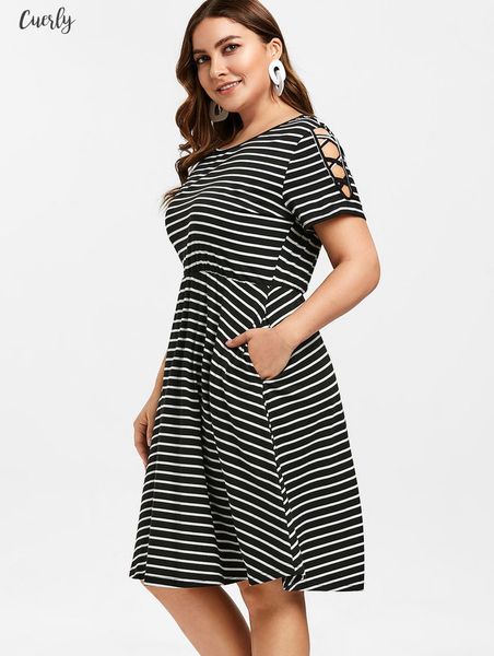 plus size striped a line dress criss cross sleeve elastic waist dress casual dresses summer casual work dresses women dress vestidos, Black;gray
plus size striped a line dress criss cross sleeve elastic waist dress casual dresses summer casual work dresses women dress vestidos, Black;gray