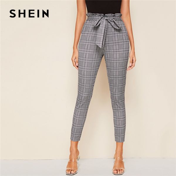 shein grey plaid paperbag waist self belted casual pants women bottoms 2020 autumn high waist office ladies skinny trousers, Black;white
shein grey plaid paperbag waist self belted casual pants women bottoms 2020 autumn high waist office ladies skinny trousers, Black;white