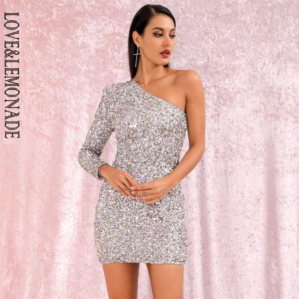 love&lemonade one shoulder bodycon silver colorful sequins party mini long sleeve dress lm82093, Black;gray
love&lemonade one shoulder bodycon silver colorful sequins party mini long sleeve dress lm82093, Black;gray