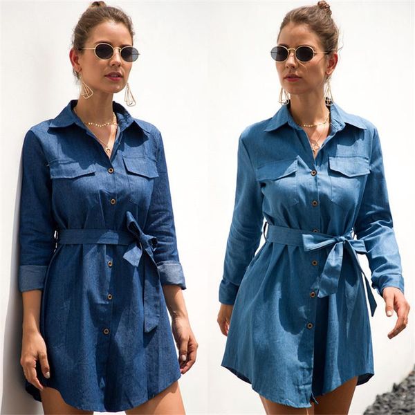 designer shirt dresses with belt blue denim dresses autumn spring lapel neck long sleeve casual classic womens, Black;gray
designer shirt dresses with belt blue denim dresses autumn spring lapel neck long sleeve casual classic womens, Black;gray