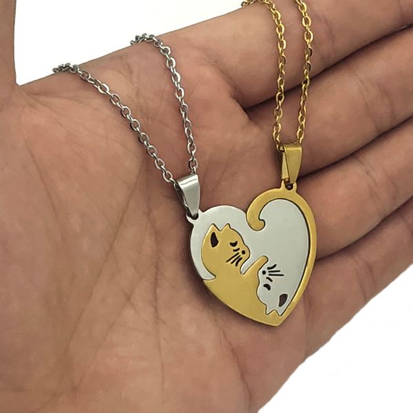 1 pair heart type cat stainless steel fashion couple pendant necklace steel color gold black color to the friend jewelry, Silver
1 pair heart type cat stainless steel fashion couple pendant necklace steel color gold black color to the friend jewelry, Silver