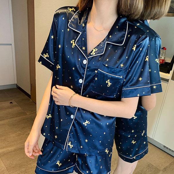 short-sleeved thin ice silk pajamas women's korean-style loose women's pajamas pajamashome wear student silk two-piece suit summer, Blue;red
short-sleeved thin ice silk pajamas women's korean-style loose women's pajamas pajamashome wear student silk two-piece suit summer, Blue;red
