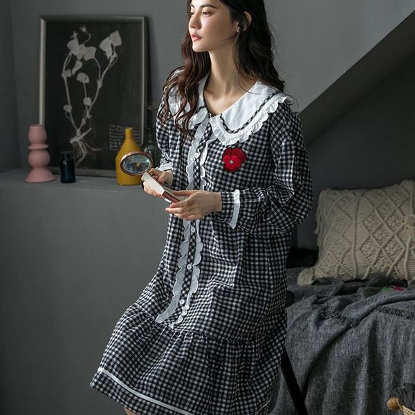 nightdress female long-sleeved loose korean pijamas women large size plaid dress simple spring autumn nightgown underwear, Black;red
nightdress female long-sleeved loose korean pijamas women large size plaid dress simple spring autumn nightgown underwear, Black;red