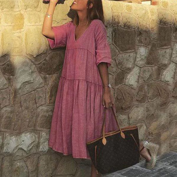 vintage women plus size loose dress summer casual solid half sleeve party dress 2020 elegant v-neck beach long dresses vestidos, Black;gray
vintage women plus size loose dress summer casual solid half sleeve party dress 2020 elegant v-neck beach long dresses vestidos, Black;gray