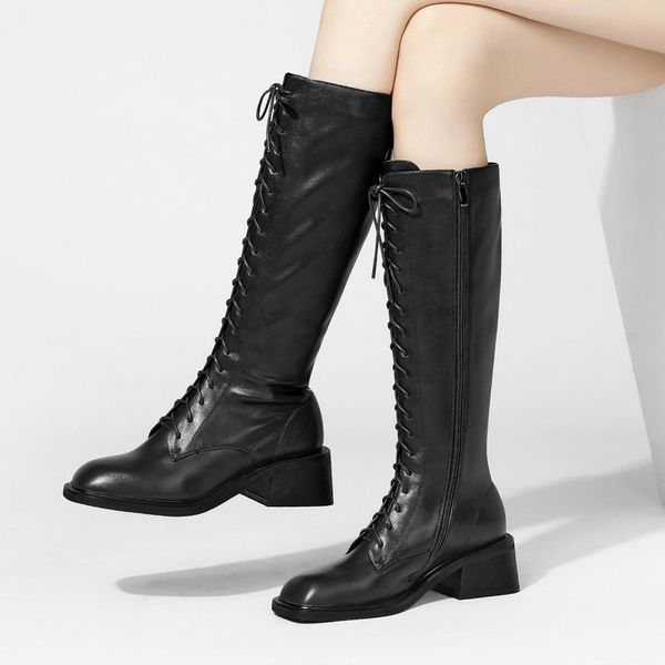 boots 2021 fashion med heels platform round toe lace up autumn winter party prom shoes women knee high, Black
boots 2021 fashion med heels platform round toe lace up autumn winter party prom shoes women knee high, Black