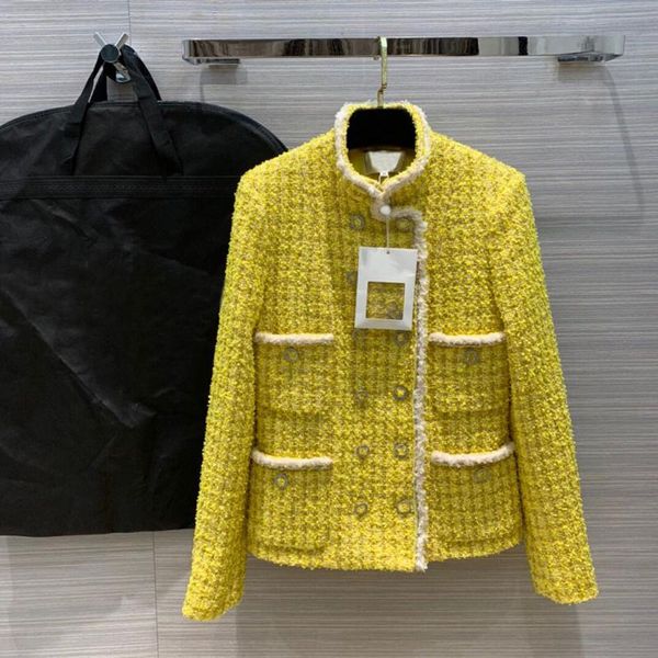 women's wool & blends 2021 luxury runway design retro yellow woven tweed jacket women stand collar four pockets diamonds double breaste, Black
women's wool & blends 2021 luxury runway design retro yellow woven tweed jacket women stand collar four pockets diamonds double breaste, Black