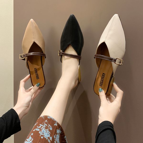 shoes pointed toe woman's slippers square heel luxury slides med shose women 2020 cover block designer summer fabric pu rubber, Black
shoes pointed toe woman's slippers square heel luxury slides med shose women 2020 cover block designer summer fabric pu rubber, Black