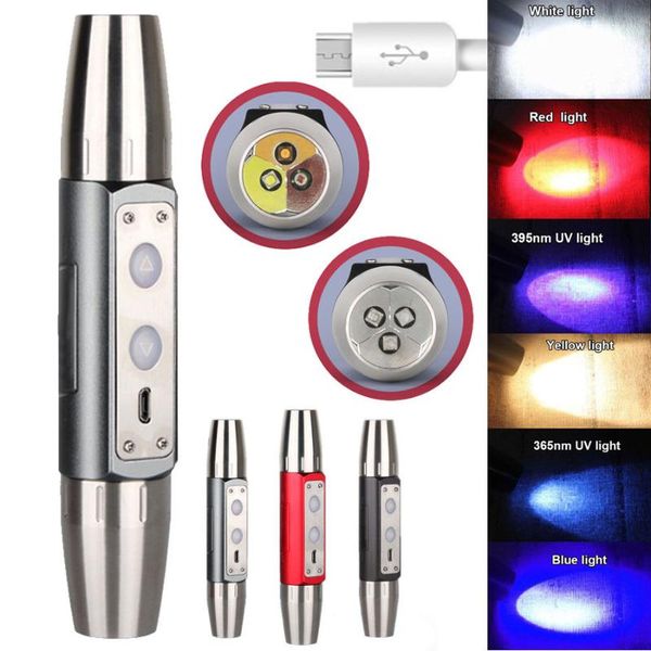 6 Color Led Usb Rechargeable 395nm 365nm Uv Purple White Yellow Red Led Bulb Light Ultraviolet Jade Test Torch Lamp