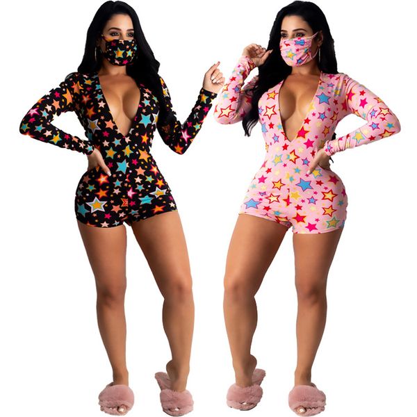 deep v star print tight-fitting long-sleeved jumpsuit shorts with the same color mask selling jumpsuit, Black;white
deep v star print tight-fitting long-sleeved jumpsuit shorts with the same color mask selling jumpsuit, Black;white