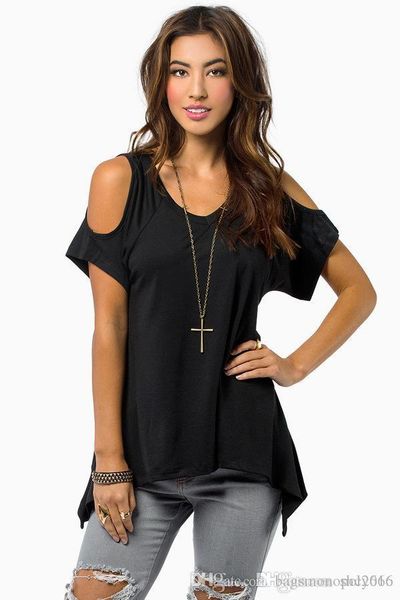 women t-shirt v-neck short sleeve cool shoulders solid color mermaid hem various & tees casual shirt size s-xl t2, White
women t-shirt v-neck short sleeve cool shoulders solid color mermaid hem various & tees casual shirt size s-xl t2, White