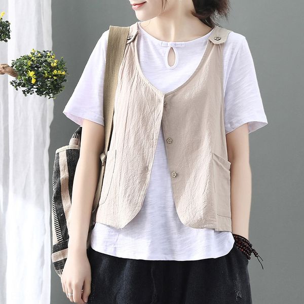 wooden buckle cotton and linen women's loose outer wear short coat vest thin vest artistic linen sleeveless waistcoat, Black;white
wooden buckle cotton and linen women's loose outer wear short coat vest thin vest artistic linen sleeveless waistcoat, Black;white