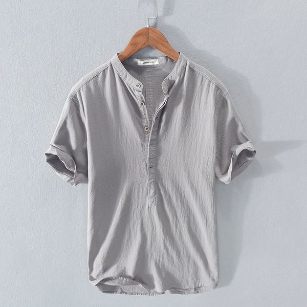 men's casual shirts 2021 summer style stand collar wrinkle fabric linen and cotton shirt men short-sleeved fashion for, White;black
men's casual shirts 2021 summer style stand collar wrinkle fabric linen and cotton shirt men short-sleeved fashion for, White;black