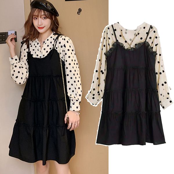 187# shirt blouse + dress dot printing maternity dress two-piece loose stylish long sleevess for pregnant women, White
187# shirt blouse + dress dot printing maternity dress two-piece loose stylish long sleevess for pregnant women, White