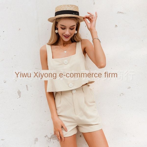 women's 2020 spring and summer vacation leisure simple suit square sling and shorts collar suspender short shorts two-piece set, Gray
women's 2020 spring and summer vacation leisure simple suit square sling and shorts collar suspender short shorts two-piece set, Gray