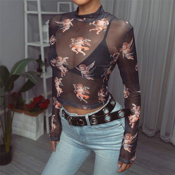 women ladies see through sheer mesh crop fashion printed long sleeves round neck shirts ladies transparent blouse, White
women ladies see through sheer mesh crop fashion printed long sleeves round neck shirts ladies transparent blouse, White