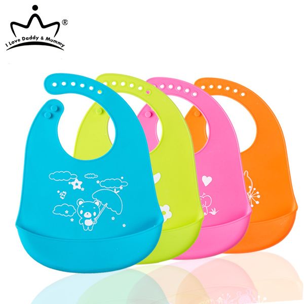 Waterproof Soft Silicone Bibs Cartoon Baby Bibs Burp Cloths Toddler Kids Adjustable Feeding Apron