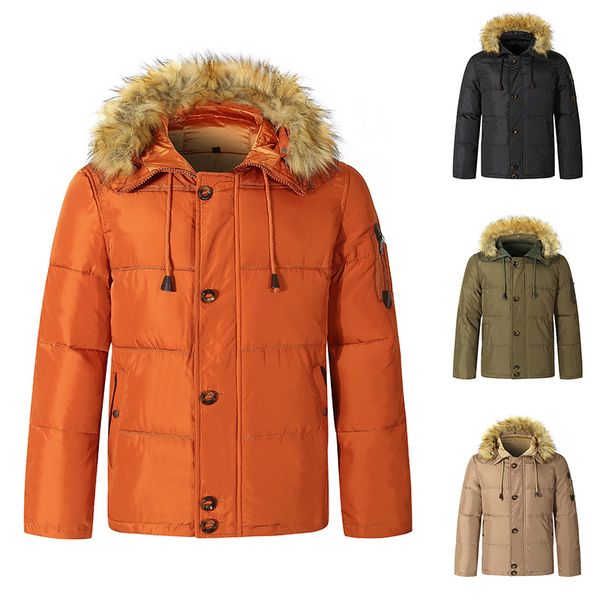 men's down & parkas 2021 winter button zipper design fur collar hooded jacket youth solid color warm, Black
men's down & parkas 2021 winter button zipper design fur collar hooded jacket youth solid color warm, Black
