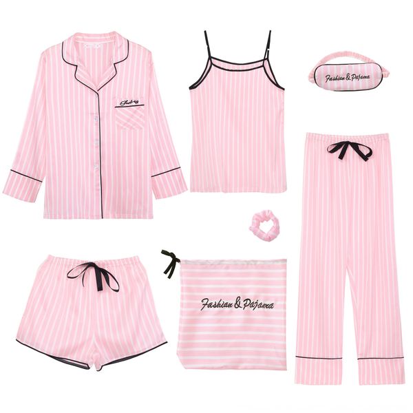 striped seven-piece pajamas women's imitation pajamas and silk summer and autumn seven-piece home wear silk suit, Blue;red
striped seven-piece pajamas women's imitation pajamas and silk summer and autumn seven-piece home wear silk suit, Blue;red