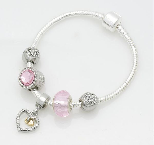 new charm bracelet 925 sterling silver bracelet royal crown accessories purple crystal beads diy wedding jewelry 18-21cm, Black