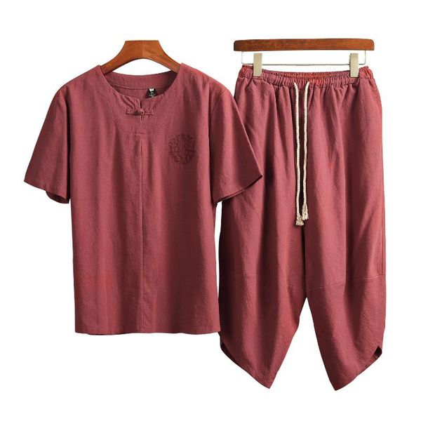 summer new style retro chinese-style men's cotton linen short sleeve t-shirt suit men loose-fit capri pants flax set, Gray
summer new style retro chinese-style men's cotton linen short sleeve t-shirt suit men loose-fit capri pants flax set, Gray