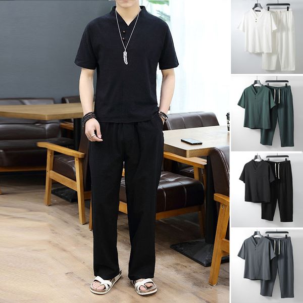 incerun man solid color cotton vintage sets men summer suits shorts sleeve v neck blouse elastic baggy pants leisure sets s-5xl, Gray
incerun man solid color cotton vintage sets men summer suits shorts sleeve v neck blouse elastic baggy pants leisure sets s-5xl, Gray