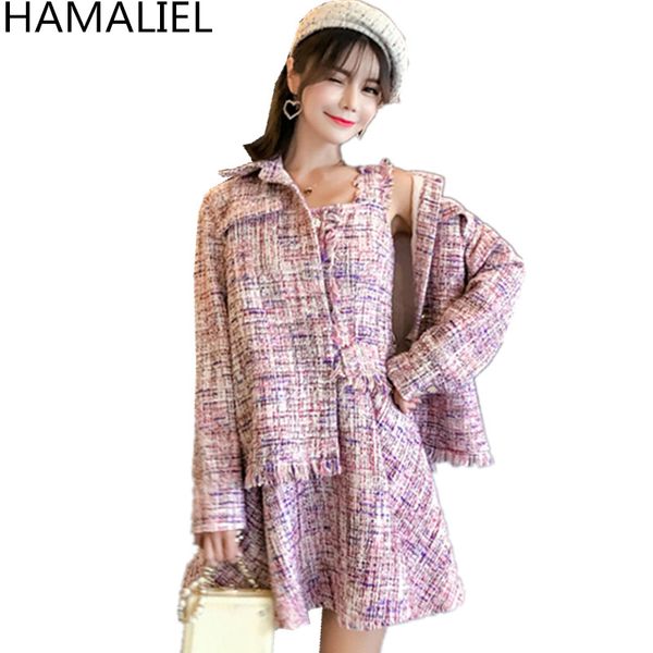 hamaliel luxury tweed женщины 2 piece set платье осень-зима розовый кисточкой однобортный пальто + костюмы мини бретели бальное платье юбка, Gray
hamaliel luxury tweed женщины 2 piece set платье осень-зима розовый кисточкой однобортный пальто + костюмы мини бретели бальное платье юбка, Gray