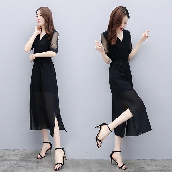 women's dress 2020 summer fashion temperament new v-neck black socialite chiffon hepburn long skirt long skirt split mid-length dress, Black;gray
women's dress 2020 summer fashion temperament new v-neck black socialite chiffon hepburn long skirt long skirt split mid-length dress, Black;gray