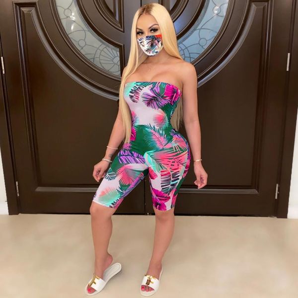 fashion printed strapless bra casual jumpsuit (without mask, Black;white 
fashion printed strapless bra casual jumpsuit (without mask, Black;white