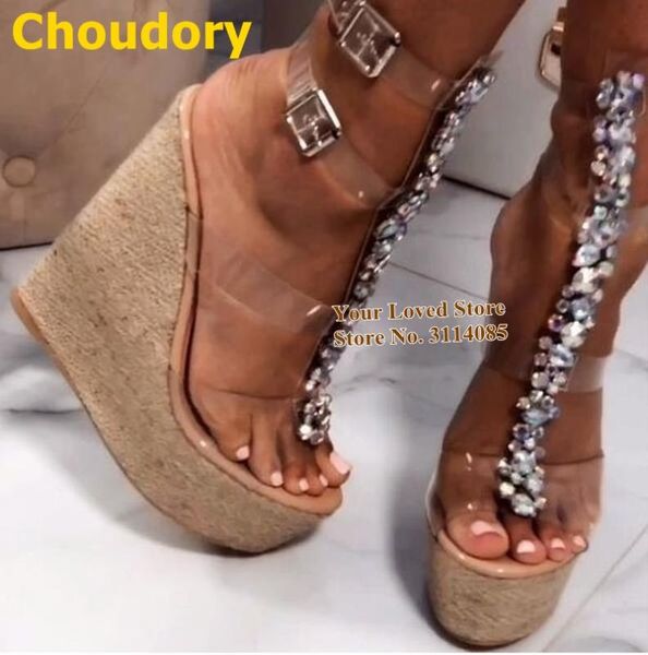 choudory rope wedge heels sandals bling bling crystal gladiator shoes clear pvc strappy buckle wedding shoes platform heels, Black
choudory rope wedge heels sandals bling bling crystal gladiator shoes clear pvc strappy buckle wedding shoes platform heels, Black