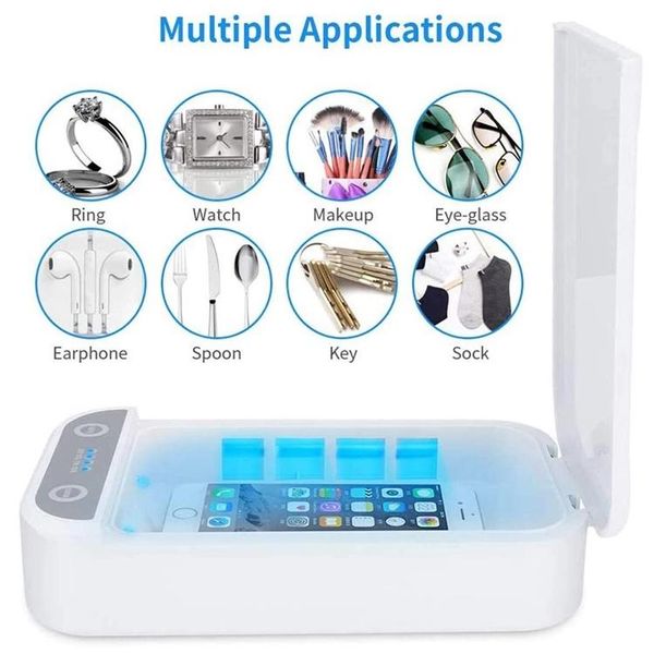 

2020 5V UV Phone Sterilizer Box Jewelry Phones Cleaner Personal Sanitizer Disinfection Cabinet with Aroma Esterilizador For Mask