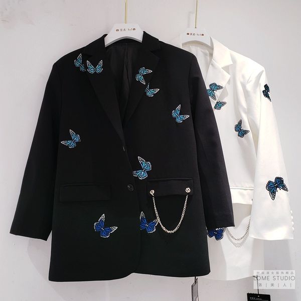 women's jacket 2020 autumn new embroidered butterfly chain decorative street suit jacket ladies coat mujer chaqueta women, Black;brown
women's jacket 2020 autumn new embroidered butterfly chain decorative street suit jacket ladies coat mujer chaqueta women, Black;brown