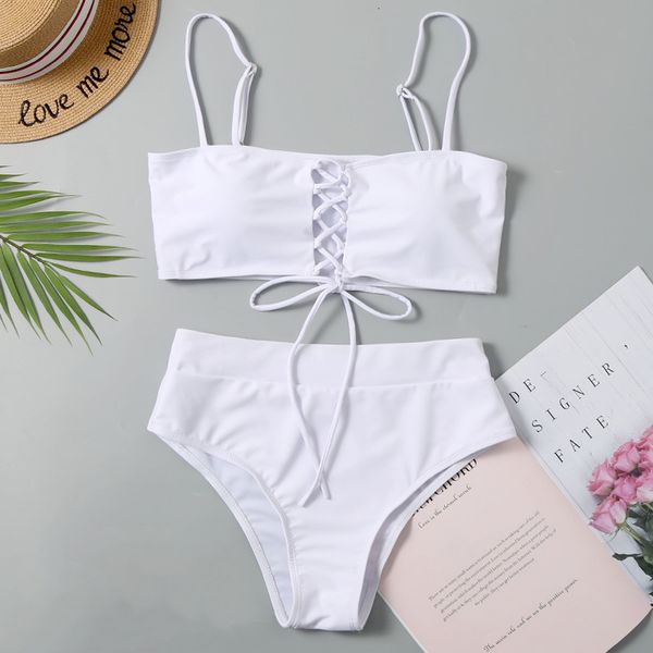 lace up white high waisted bikinis bikini set strapless bandeau bikini women solid swimsuit summer swimwear 2020 two pieces bathers, White;black
lace up white high waisted bikinis bikini set strapless bandeau bikini women solid swimsuit summer swimwear 2020 two pieces bathers, White;black