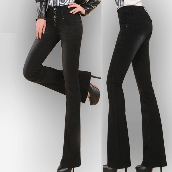 spring autumn casual fashion women button high waisted black flare denim pants , slim stretch jeans trousers for woman, Blue
spring autumn casual fashion women button high waisted black flare denim pants , slim stretch jeans trousers for woman, Blue
