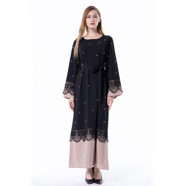 european and american market bottom lace patched dress long sleeve beading crew neck ladies long dress, White;black
european and american market bottom lace patched dress long sleeve beading crew neck ladies long dress, White;black