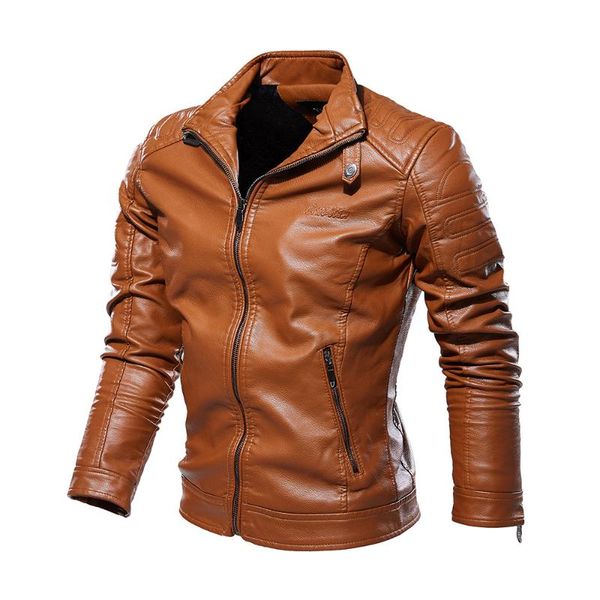 2020 men's stand collar pleated leather youth locomotive simple plus velvet leather jacket, Black
2020 men's stand collar pleated leather youth locomotive simple plus velvet leather jacket, Black