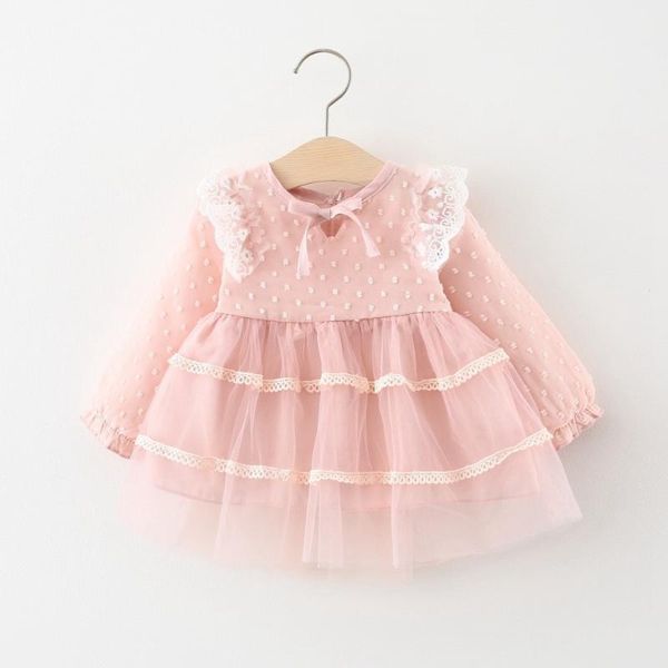 Girls Princess Dress 2020 Autumn Children Kids Baby Infants Lace Mesh Long Sleeve Birthday Party Ball Gown Dresses S11021