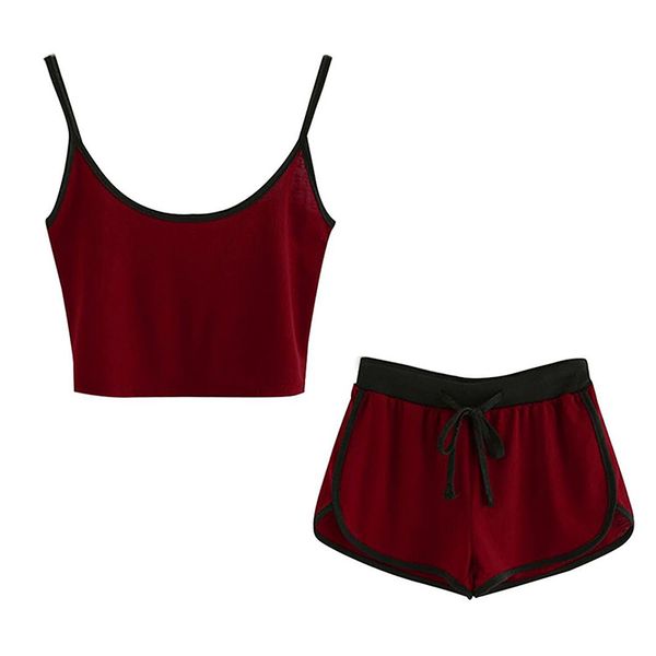 female sport suit summer women fitness clothing two piece set sleeveless sling vest +short suit ropa deportiva mujer gym, White;red