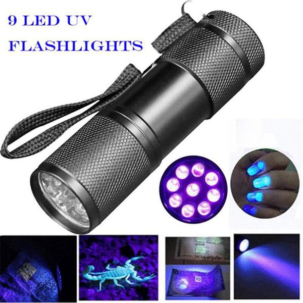 9 Led Ultra Violet Mini Lamp Blacklight Torch Uv Flash Light For Invisible Inks Crime Scene S