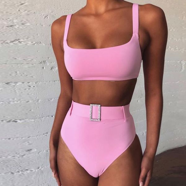 high waist rhinestone bikini vintage pink 2020 bandeau swimsuit swimwear women belt bathing suit swimming suit for women biquini, White;black 
high waist rhinestone bikini vintage pink 2020 bandeau swimsuit swimwear women belt bathing suit swimming suit for women biquini, White;black