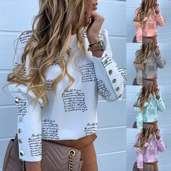 european women's shirt casual button printed sleeve new long and american wqpxr