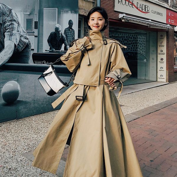 2020 autumn new loose large hem trench windbreaker coat windbreaker korean style stand collar women's lace-up trench coat, Tan;black
2020 autumn new loose large hem trench windbreaker coat windbreaker korean style stand collar women's lace-up trench coat, Tan;black