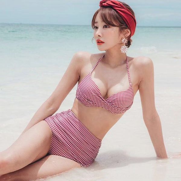 new korean bikini style high waist bikini swimsuit steel support gathered belly covering slimming swimsuit, White;black
new korean bikini style high waist bikini swimsuit steel support gathered belly covering slimming swimsuit, White;black