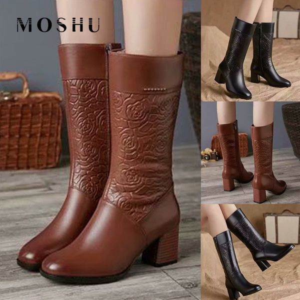 2020 vintage leather boots women mid tube floral fretwork high heel shoes warm fur pointed toe botas mujer, Black
2020 vintage leather boots women mid tube floral fretwork high heel shoes warm fur pointed toe botas mujer, Black