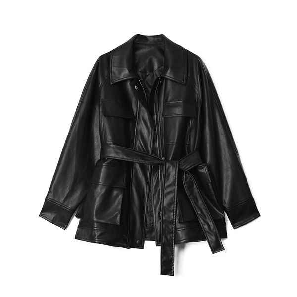 women's leather & faux coats women fashion loose pu jackets elegant tie belt waist buttons female black color windbreaker coat
women's leather & faux coats women fashion loose pu jackets elegant tie belt waist buttons female black color windbreaker coat